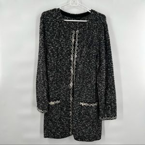Talbots duster long sleeve cardigan black white XL